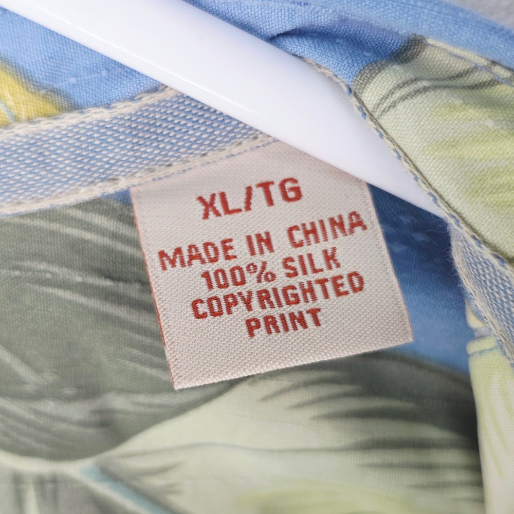 Tommy Bahama Mens XL Silk Tropical Palm Leaf Button Down Shirt Blue Short Sleeve - Picture 4 of 10